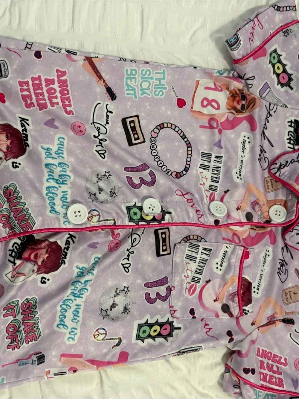 Taylor Swift Light Pink and Purple Graphic Short Pajama Set for Kids